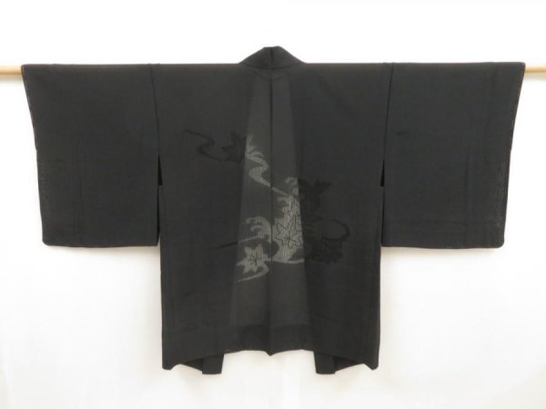 Photo1: 5329T02z310 Vintage Japanese Kimono Silk See through HAORI Maple Black (1)