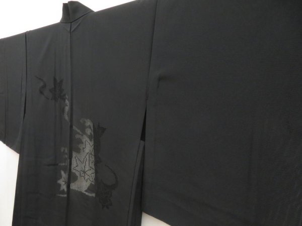 Photo3: 5329T02z310 Vintage Japanese Kimono Silk See through HAORI Maple Black (3)