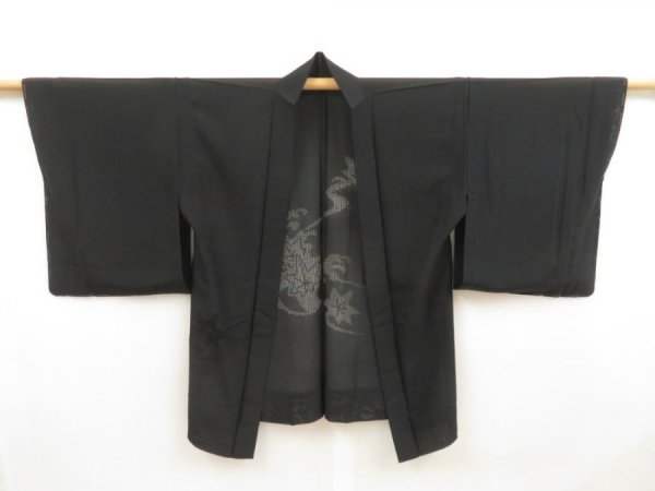 Photo5: 5329T02z310 Vintage Japanese Kimono Silk See through HAORI Maple Black (5)