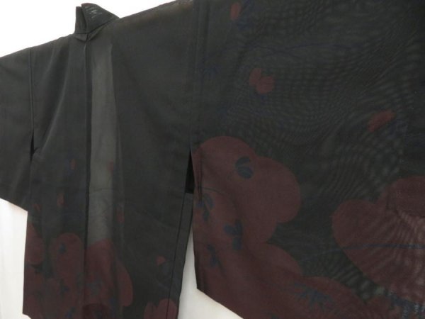 Photo2: 5329T04z230 Vintage Japanese Kimono Silk See through HAORI Bush clover Black (2)