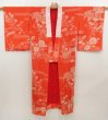 Photo1: 5329T05z410 Antique Japanese Kimono Silk JUBAN Flowers Orange-Red (1)