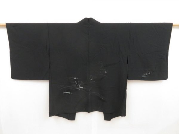 Photo1: 5329T06z430 Vintage Japanese Kimono Silk See through MUSO-HAORI Fish Black (1)