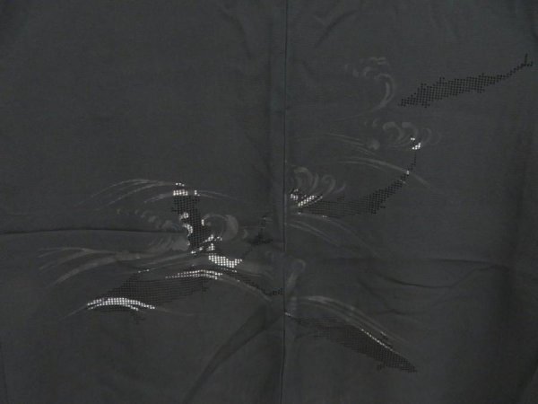 Photo3: 5329T06z430 Vintage Japanese Kimono Silk See through MUSO-HAORI Fish Black (3)