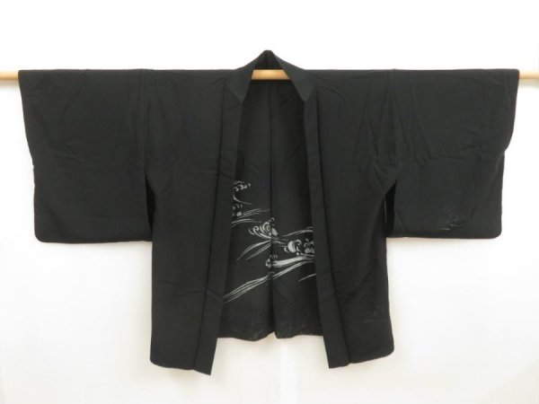 Photo4: 5329T06z430 Vintage Japanese Kimono Silk See through MUSO-HAORI Fish Black (4)