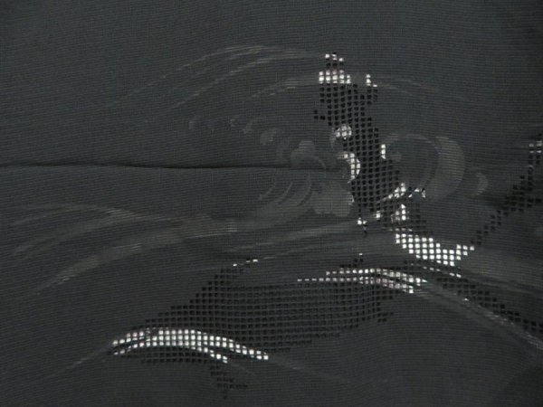 Photo5: 5329T06z430 Vintage Japanese Kimono Silk See through MUSO-HAORI Fish Black (5)