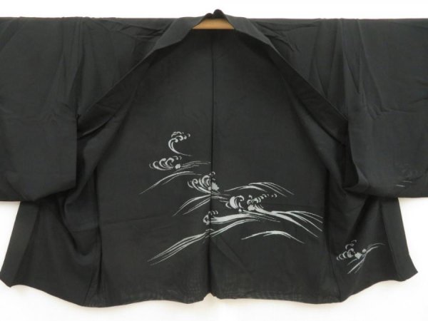 Photo6: 5329T06z430 Vintage Japanese Kimono Silk See through MUSO-HAORI Fish Black (6)