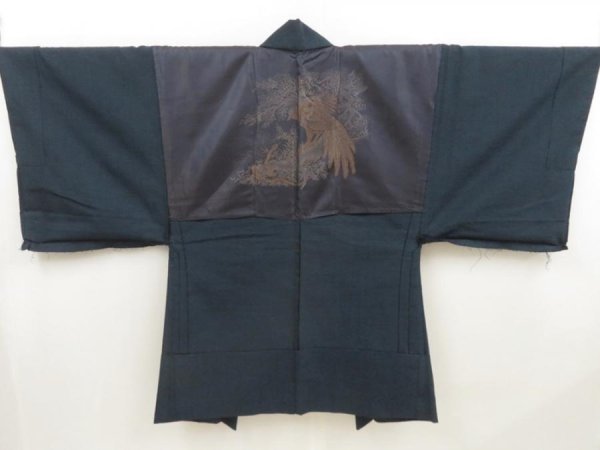Photo1: 5329T08z660 Vintage Japanese Kimono Wool Men's HAORI Bird, Snake Dark navy (1)