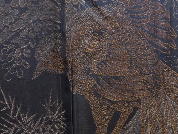 Photo4: 5329T08z660 Vintage Japanese Kimono Wool Men's HAORI Bird, Snake Dark navy (4)