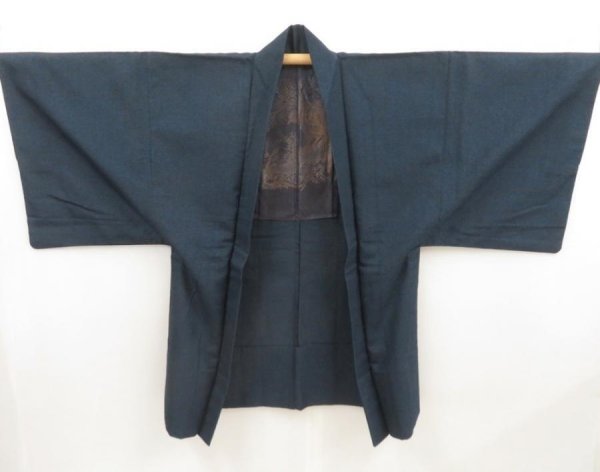 Photo5: 5329T08z660 Vintage Japanese Kimono Wool Men's HAORI Bird, Snake Dark navy (5)