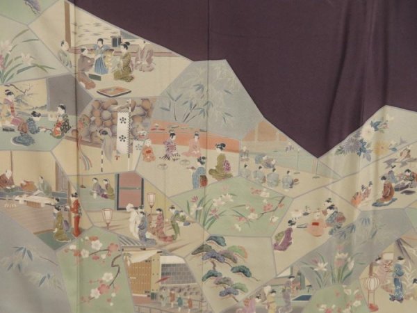 Photo8: 5329T10z1060  Japanese Kimono Silk Artist work TSUKESAGE Edo era (8)
