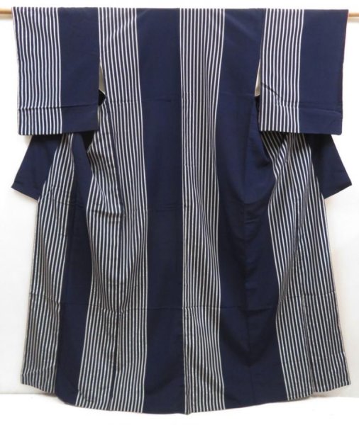 Photo1: 5329T11z930 Vintage Japanese Kimono Silk OMESHI  Dark navy (1)