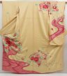 Photo1: 5329T12z1070 Vintage Japanese Kimono Silk FURISODE Folding fan Champagne (1)