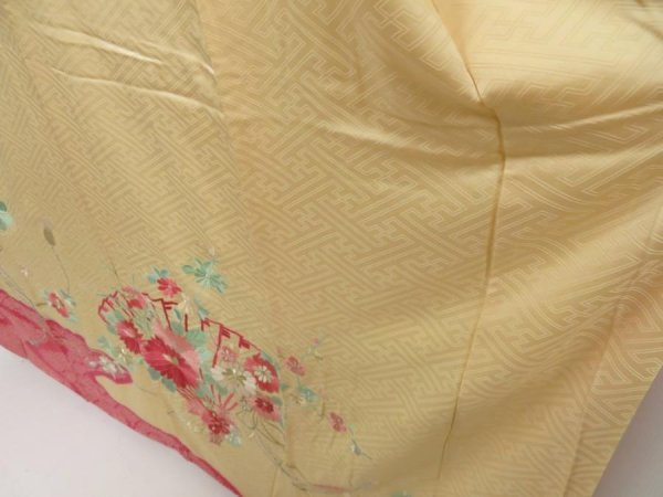 Photo4: 5329T12z1070 Vintage Japanese Kimono Silk FURISODE Folding fan Champagne (4)