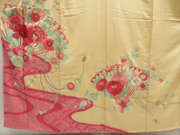 Photo5: 5329T12z1070 Vintage Japanese Kimono Silk FURISODE Folding fan Champagne (5)