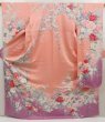 Photo1: 5329T13z1090  Japanese Kimono Silk FURISODE Peony Coral pink (1)
