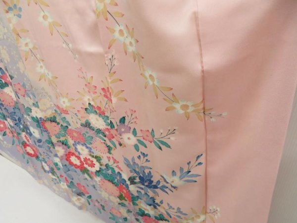 Photo4: 5329T14z1140  Japanese Kimono Silk FURISODE Flowers Pink (4)