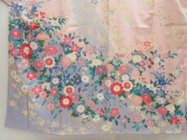 Photo5: 5329T14z1140  Japanese Kimono Silk FURISODE Flowers Pink (5)