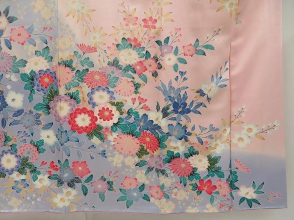 Photo7: 5329T14z1140  Japanese Kimono Silk FURISODE Flowers Pink (7)