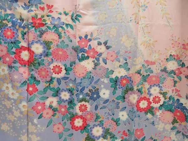 Photo8: 5329T14z1140  Japanese Kimono Silk FURISODE Flowers Pink (8)