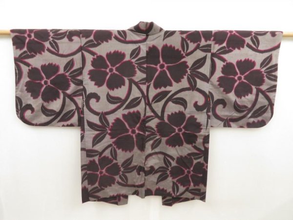 Photo1: 5330T01z380 Antique Japanese Kimono Silk MEISEN HAORI Nadeshiko Dark pink (1)