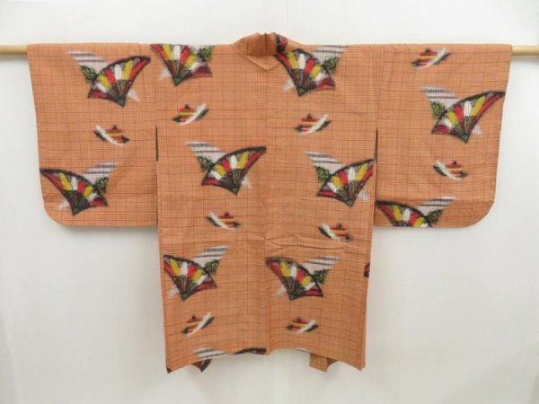 Photo1: 5330T02z520 Vintage Japanese Kimono Blend silk HAORI  Orange-Brown (1)