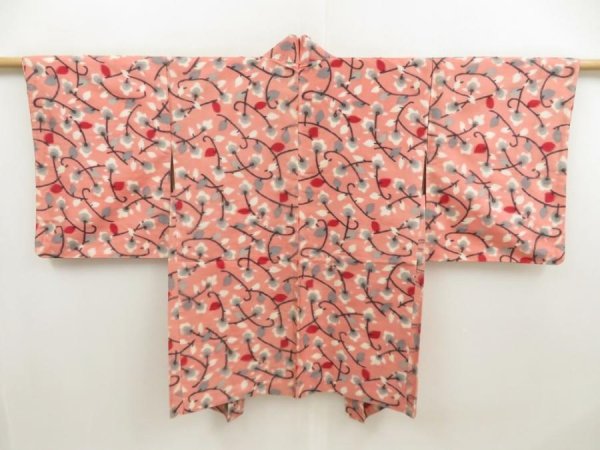 Photo1: 5330T03z380 Vintage Japanese Kimono Silk MEISEN HAORI Flower Pink (1)
