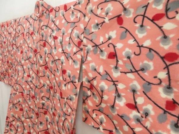 Photo2: 5330T03z380 Vintage Japanese Kimono Silk MEISEN HAORI Flower Pink (2)