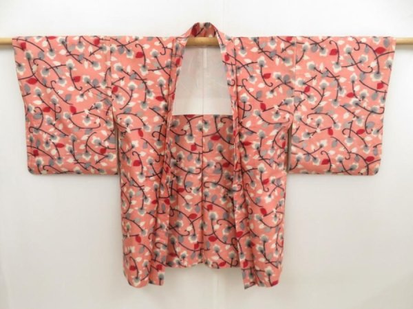 Photo6: 5330T03z380 Vintage Japanese Kimono Silk MEISEN HAORI Flower Pink (6)