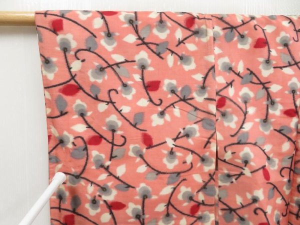 Photo7: 5330T03z380 Vintage Japanese Kimono Silk MEISEN HAORI Flower Pink (7)