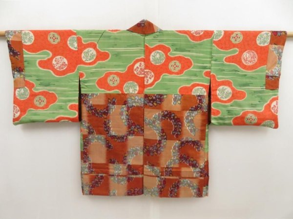 Photo7: 5330T04z290 Vintage Japanese Kimono Silk MEISEN HAORI Wisteria Brown (7)