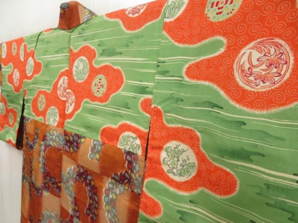 Photo8: 5330T04z290 Vintage Japanese Kimono Silk MEISEN HAORI Wisteria Brown (8)