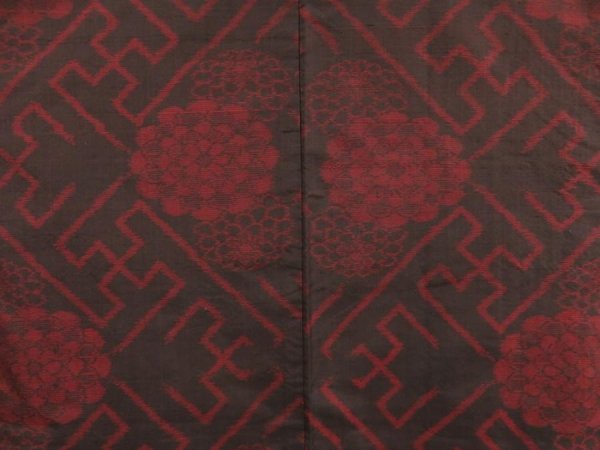 Photo3: 5330T05z390 Antique Japanese Kimono Silk OSHIMA HAORI Chrysanthemum Black (3)