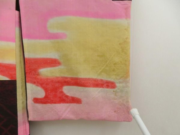 Photo8: 5330T05z390 Antique Japanese Kimono Silk OSHIMA HAORI Chrysanthemum Black (8)