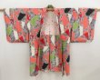 Photo4: 5330T06z610 Vintage Japanese Kimono Silk MEISEN HAORI  Coral pink (4)