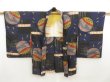 Photo6: 5330T07z460 Antique Japanese Kimono Silk MEISEN HAORI Mari Black (6)