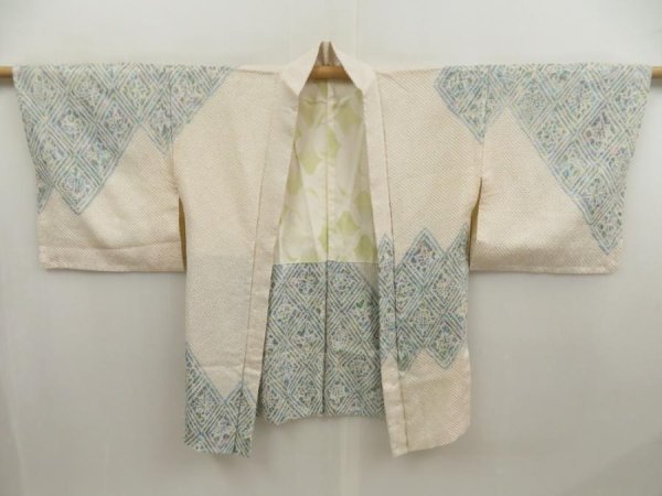 Photo5: 5330T08z530  Japanese Kimono Silk SHIBORI HAORI  Off-white (5)