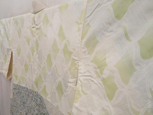 Photo7: 5330T08z530  Japanese Kimono Silk SHIBORI HAORI  Off-white (7)
