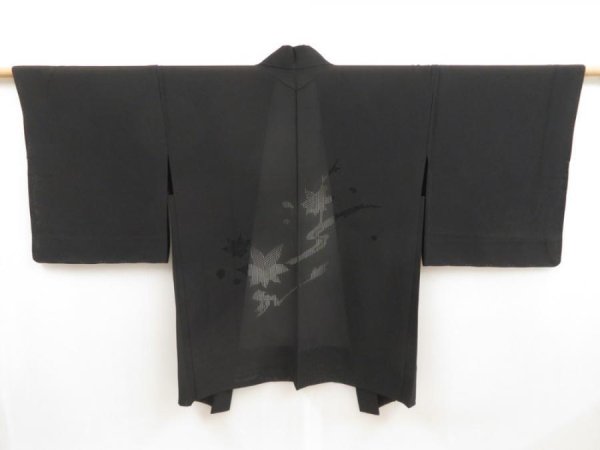 Photo1: 5330T09z330 Vintage Japanese Kimono Silk See through HAORI Maple Black (1)