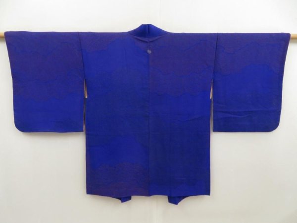 Photo1: 5330T10z460 Vintage Japanese Kimono Silk URUSHI HAORI  Dark lavender blue (1)