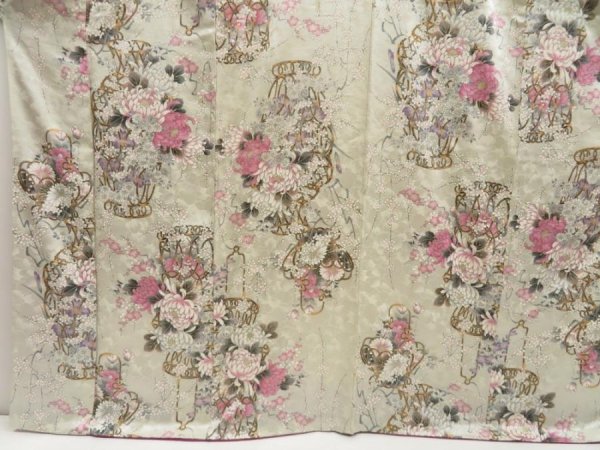 Photo5: 5330T12z1100 Vintage Japanese Kimono Silk FURISODE Smoky white (5)