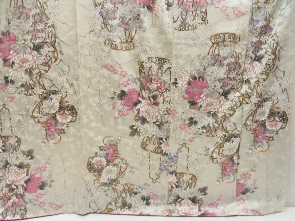 Photo7: 5330T12z1100 Vintage Japanese Kimono Silk FURISODE Smoky white (7)