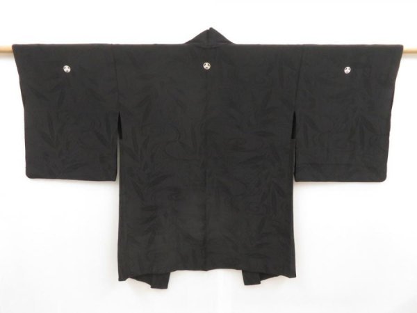 Photo1: 5403T01z290 Vintage Japanese Kimono Silk See through HAORI Leaf Black (1)