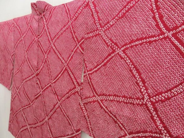 Photo2: 5403T02z560 Vintage Japanese Kimono Silk SHIBORI HAORI  Wine red (2)