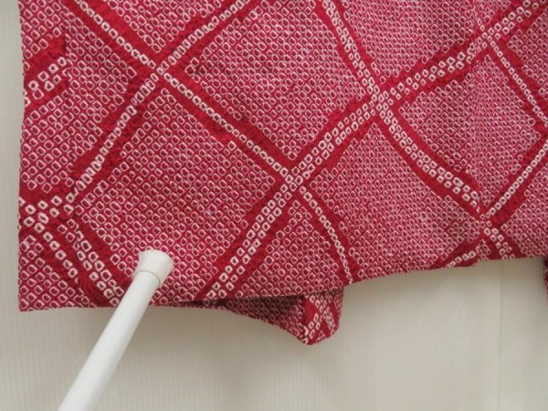 Photo5: 5403T02z560 Vintage Japanese Kimono Silk SHIBORI HAORI  Wine red (5)