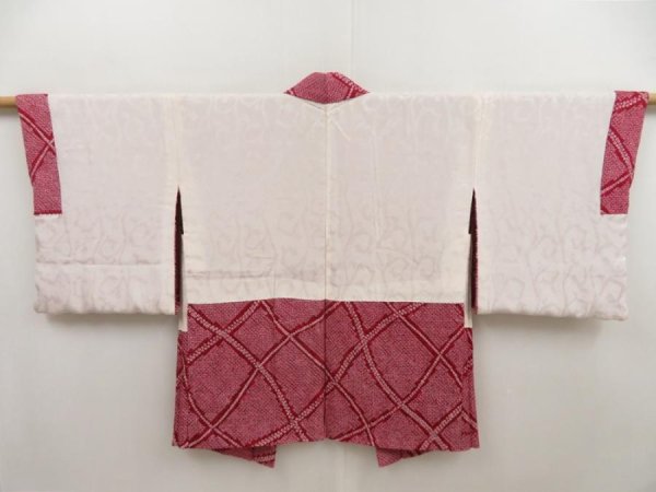 Photo7: 5403T02z560 Vintage Japanese Kimono Silk SHIBORI HAORI  Wine red (7)