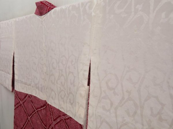 Photo8: 5403T02z560 Vintage Japanese Kimono Silk SHIBORI HAORI  Wine red (8)