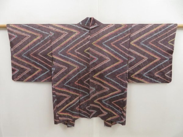 Photo1: 5403T04z630  Japanese Kimono Silk SHIBORI HAORI  Dark purple-gray (1)