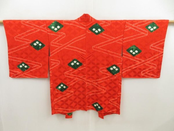 Photo1: 5403T07z560 Vintage Japanese Kimono Silk HAORI Shippo Tomato red (1)