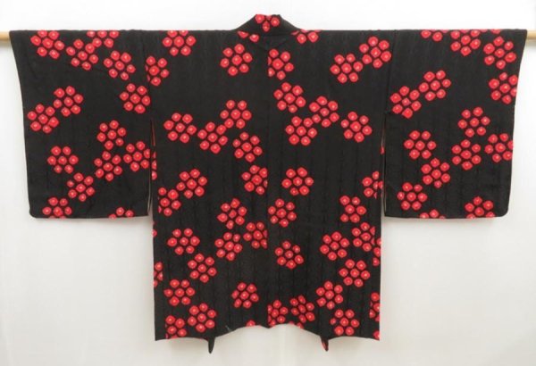 Photo1: 5403T08z630 Vintage Japanese Kimono Silk HAORI Hemp Black (1)