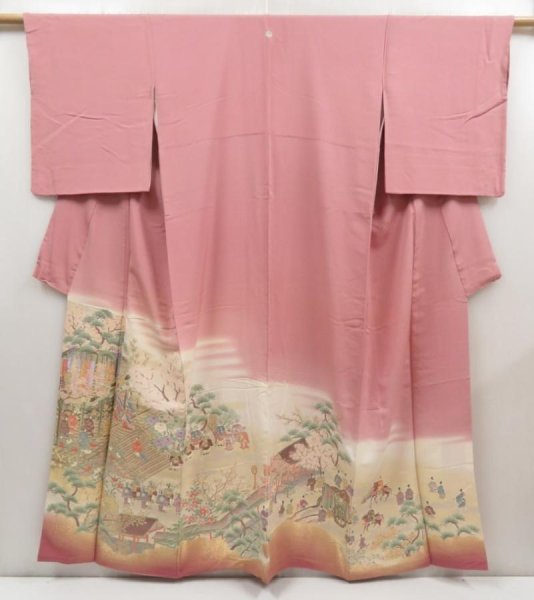 Photo1: 5403T10z1140  Japanese Kimono Silk IROTOMESODE JUKO-ORI Dull pink (1)